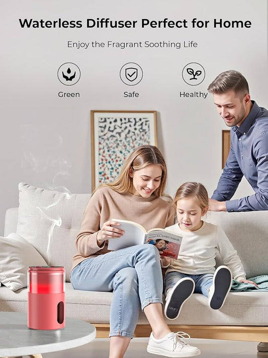 Waterless Essential Oil Diffuser: π ππ¨π₯π¨π«π¬ πππ Scent Diffuser for Home&Car&Office - Portable Diffuser with 48H Battery, 4 Timers & 3 Mist Levels, Bright Red