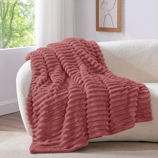 BEDELITE Twin Blanket for Couch & Bed, 300GSM Soft & Warm Fleece Blanket, Decorative and Giftable Striped Brick Dust Blankets for Women, Men, 60"x80"