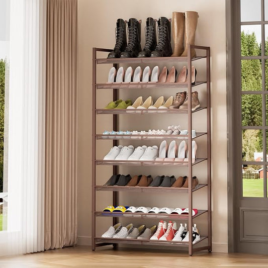 8Tier Metal Tall Shoe Rack,Large Shoe Rack for Closet,entryway,Garage, with Adjustable Flat or Angled Shelves, Hold 32-40 Pairs Shoes 