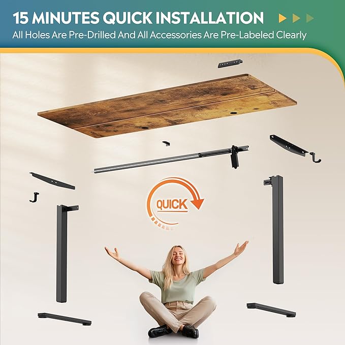DEVAISE 63 x 28 Inches Electric Standing Desk, 3 Adjustable Height Stand up Desk for Home Office, Ergonomic Sit to Stand Desk with LED Touchscreen, Hook, 3 Memory Preset Computer Desk (Rustic Brown)