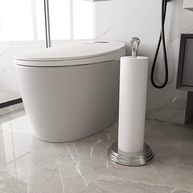KASUNTO Toilet Paper Holder with Rustproof, Metal Free Standing Toilet Paper Stand Storage for Bathroom, Tissue Paper Roll Holder for Bathroom Accessories (Polished Chrome)
