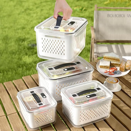 5 Pack Large Fruit Storage Containers for Fridge with vent holes and handle,Airtight Food Storage Containers Keep Fruits, Vegetables, Berry, Meat Fresh longer,BPA-free Fridge Storage Container