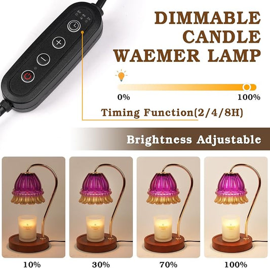 Funistree Flower Candle Warmer Lamp with Timer, Dimmable Candle Lamp Warmer, Christmas Birthday Gifts for Women Mom Her, Housewarming Home Decor, Lotus Wax Warmer for Yankee Candles - Purple Flower