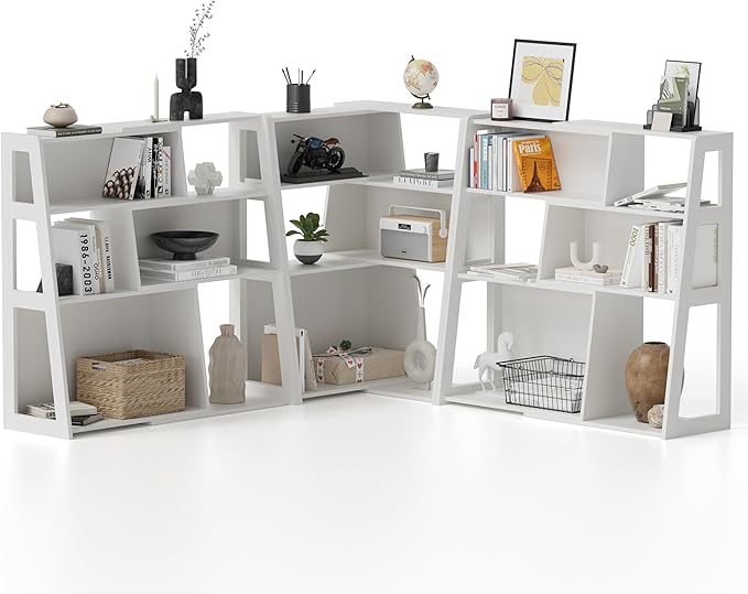 Extendable Bookshelves Set of 3, 3 Tier Wood Bookcases Storage Book Shelves Adjustable Organizer for Bedroom Living Room Home Office Corner, White