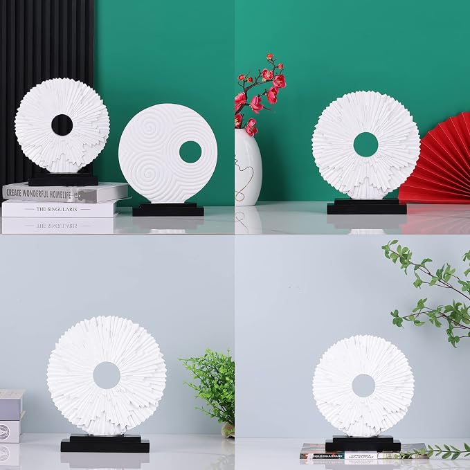 White Home Decor Sculpture, Unique Round line Statue, Modern Home Decor, Decorative Panel Statue for Living Room tv Cabinet, Office, Coffee Table, Dining Table Center White Decor