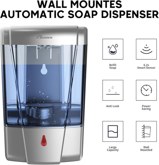 Soap Dispenser Wall Mount, Automatic Hand Sanitizer Dispenser 600ml Gel n Liquid Touchless Commercial Wall Soap Dispenser for Bathroom,Silver-600ml