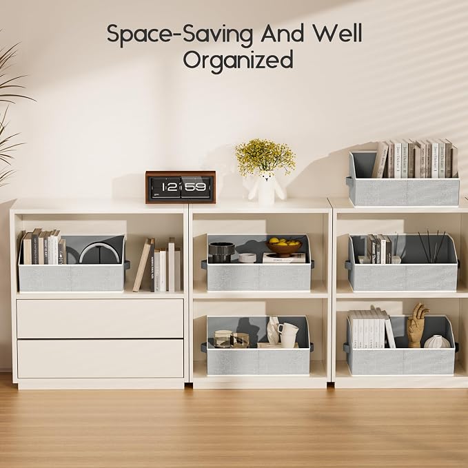Homsorout Large Closet Organizers and Storage Bins - 10 Pack Trapezoid Storage Baskets for Shelves, Foldable Fabric Baskets with Handles Ideal for Closet, Basket, Wardrobe and Shelf Storage,Light Grey