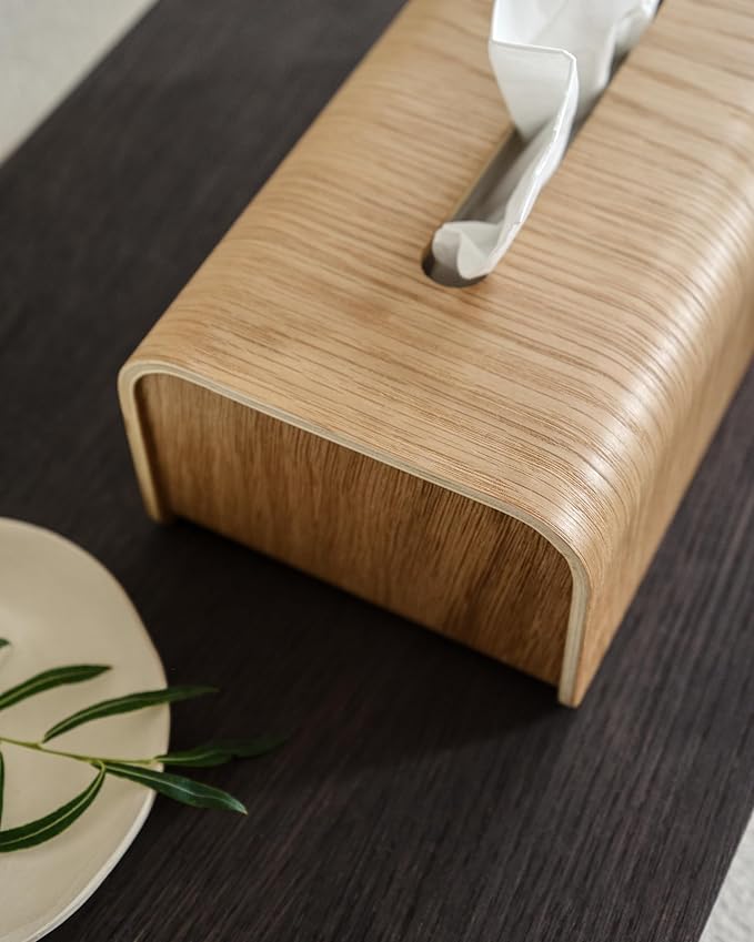 Kazai.® Tissue Box Cover 'Toke' | Real Wood Veneer, FSC® Certified | Decorative Rectangle Tissue Holder for Bathroom or Living Room | Scandinavian Design | Oak