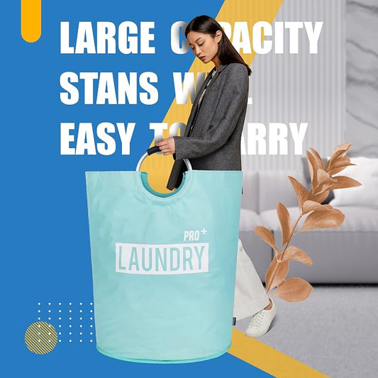 Caroeas Super Large 150L Laundry Hamper Pro, Waterproof Laundry Basket, Clothes Hamper Stands Up Well, Laundry Bag with Padded Handles, Collapsible Laundry Basket Easy Storage (Light Blue)