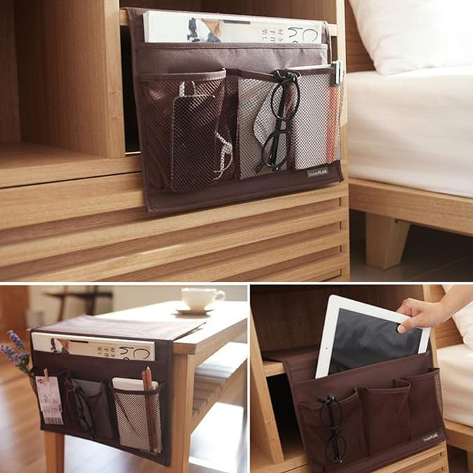 Bedside Storage Organizer, Bedside Caddy, Table Cabinet Storage Organizer, TV Remote Control, Phones, Magazines, Tablets, Accessories (Red)