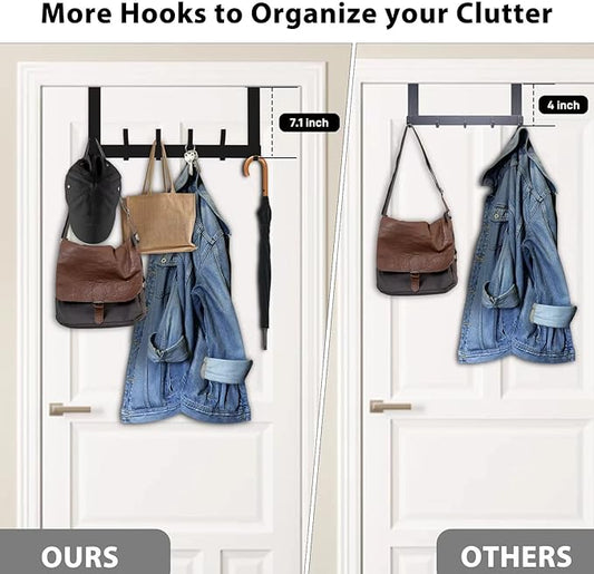 Optish Over The Door Hooks, Door Hanger Hooks for Hanging, Over The Doors Towel Racks for Bathroom with 12 Coat Hook, Coat Rack Bathroom Accessories(2 Pack, Black)