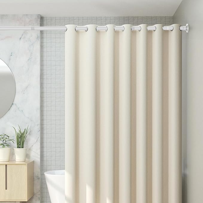 CorkLatta White Shower Curtain Rod 31 to 92 Inch,1 Inch Diameter Adjustable Spring Tension Stainless Steel Telescoping Rod,Easy Install,No Rust