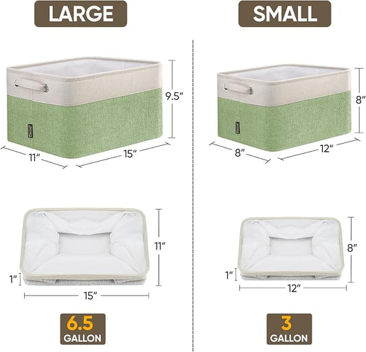 BALEINE 2 Pack Fabric Closet Storage Bins for Shelves, Linen Closet Organizers and Storage, Decorative Baskets for Organizing, Shelf, Clothes, Home, Office (Green, 15''x11''x9.5'')