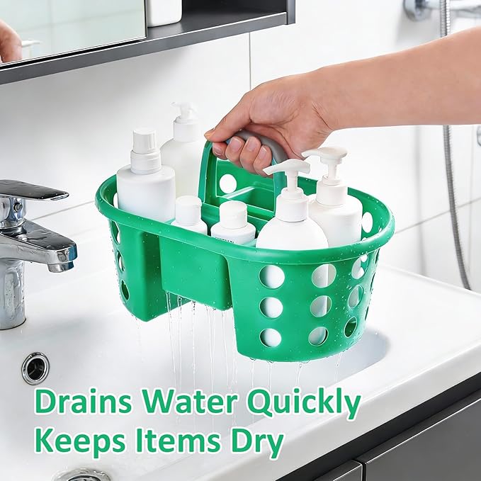 Large Shower Caddy Portable 2PC - Made in USA Plastic Jumbo Size Dorm Storage Candy Tote with Handle Shower Organizer for Bathroom, Pantry, Kitchen, College Dorm, Green