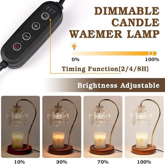 Funistree Flower Candle Warmer Lamp with Timer, Dimmable Candle Lamp Warmer, Christmas Birthday Gifts for Women Mom Her, Housewarming Home Decor, Lotus Wax Warmer for Yankee Candles - Clear Lily