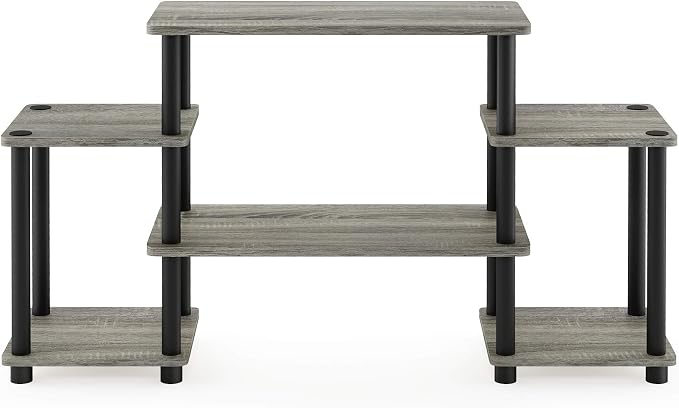 Furinno Turn-N-Tube No Tools Entertainment Center, Round Square Corner, French Oak Grey/Black