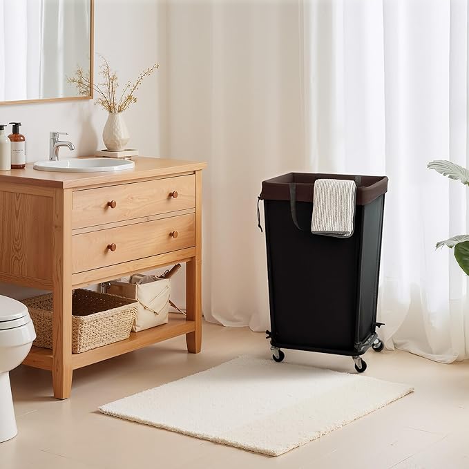 Cupic Cupid Laundry Hamper with Wheels, Rolling Laundry Basket, Dirty Clothes Cart for Laundry Room Organization and Storage, Bathroom, Bedroom, Black