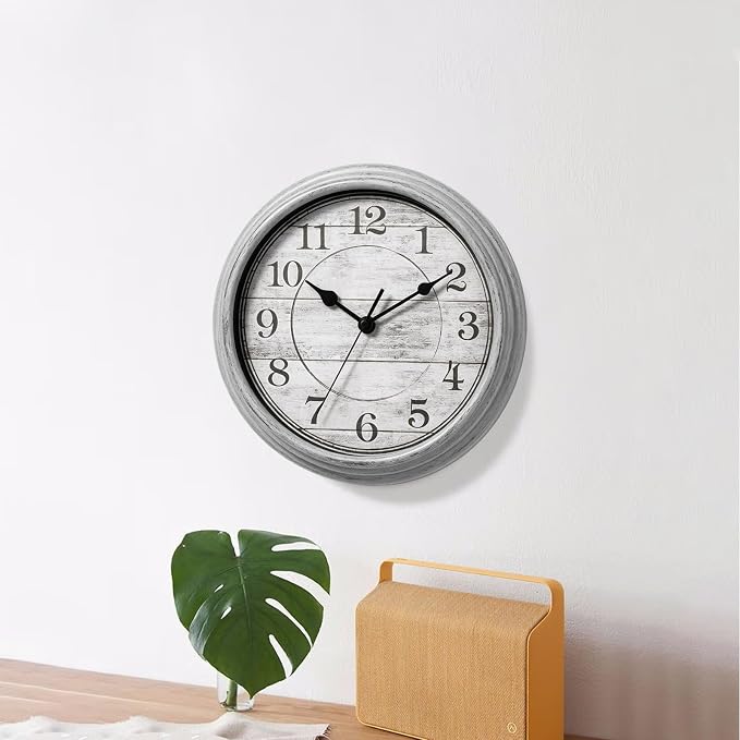 Wall Clock, 9 Inch Silent Wall Clocks Battery Operated, Decorative Clocks for Kitchen Living Room, Bedroom (Gray)