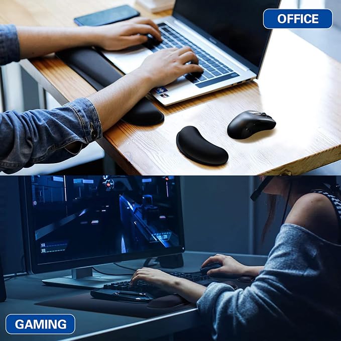 Canjoy Keyboard Wrist Rest Pad, Ergonomic Wrist Rest Cushion Support Pad, Easy Typing Pain Relief for Computer, Laptop Cushion with Anti-Skid Rubber Base, Pain Relief Mouse Hand Rest
