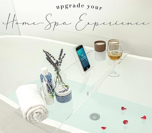 40" Supreme - Clear Acrylic Bathtub Tray Caddy Tub Shelf, Spa Board Luxury Bathroom Bath tub Table, Fits Across Bathtubs, Book, iPad and Wine Glass Holder (Supreme, 40")