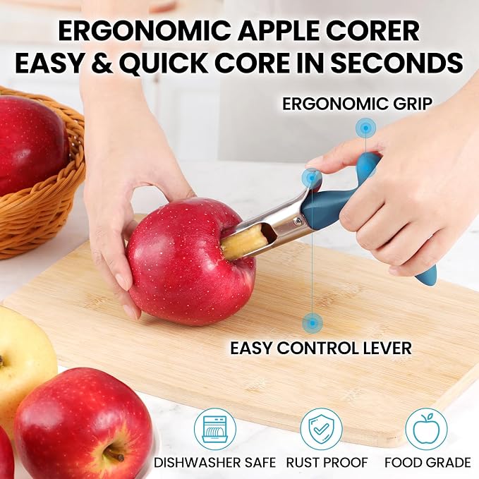 SCHVUBENR Premium Apple Corer Tool - Easy to Use and Clean - Sturdy Apple Remover with Sharp Serrated Tips - Stainless Steel Corers for Apple and Pear - Core Fruits with Ease (Blue)