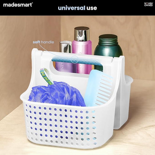 madesmart Portable Shower Tote, Hold Soap, Shampoo, Hair Supplies and Beauty Products, Cleaning Supplies Organizer for Home, Dorm, Plastic Shower Tote, Soft Handle, Blue