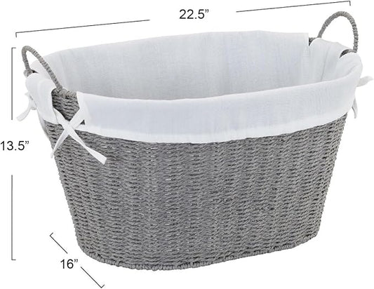 Household Essentials ML-7267 Decorative Wicker Laundry Basket with Handles and Removable Liner | Grey