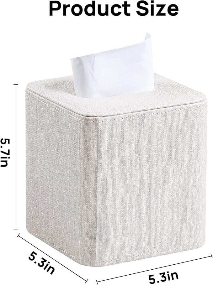 Cretkhp Square Linen Tissue Box Cover with Magnetic Closure, Modern PU Leather Tissue Box Holder for Bathroom Vanity NightStands Bedroom Office Desk, Stylish Cube Tissue Holder