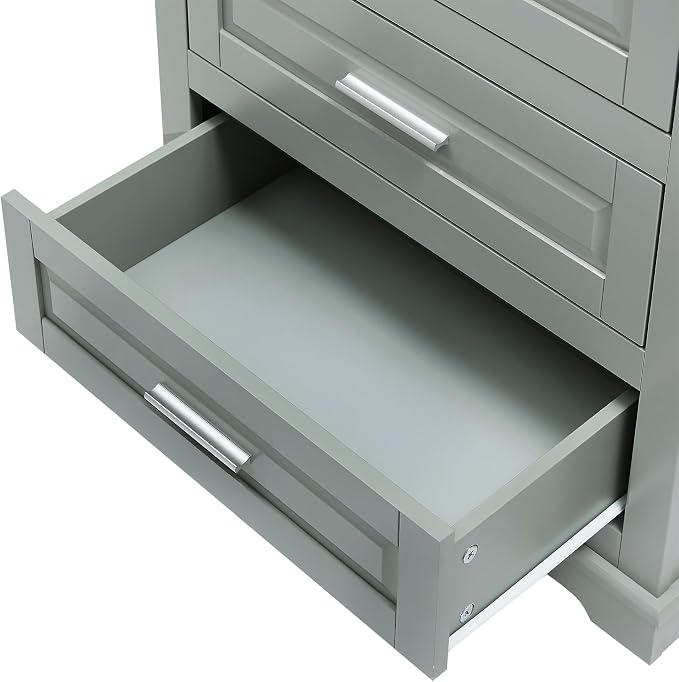 Polibi Tall Storage Cabinet with 3 Drawers, 3-Tier Adjustable Shelves & 2 Doors, Floor Freestanding Linen Cabinet for Bathroom, Living Room, Grey