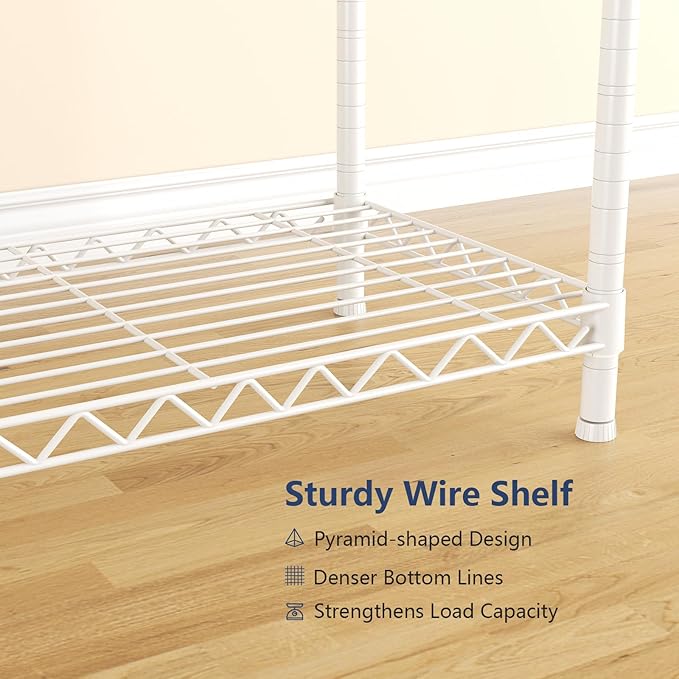 Heavy-Duty Clothes Rack, Expandable Closet Storage Unit with 6 Shelves and 4 Hanger Rods, Freestanding Bedroom Wardrobe Closet, White