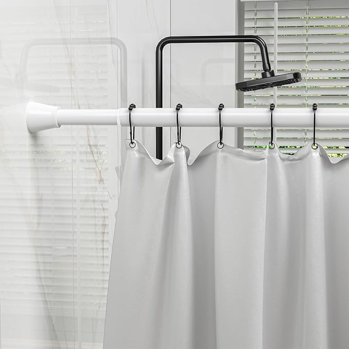 AIZESI Spring Tension Rods Adjustable Tension Curtain Rod Small Tension Rod No Drilling Expandable Spring Loaded Curtain Tension Rod (White,45" to 77"-1Pcs)