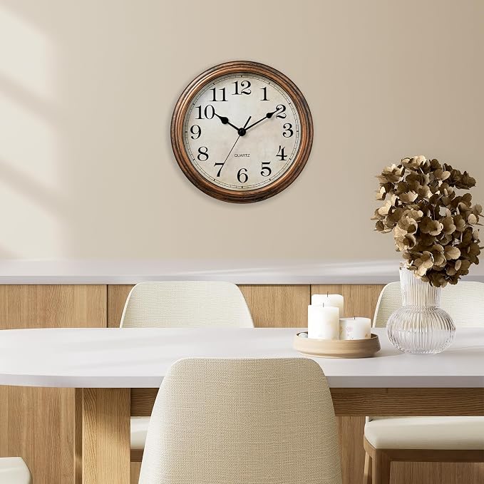 Wall Clock, Vintage Battery Operated, Retro Silent Non Ticking Decorative Clocks for Home Kitchen School Living Room
