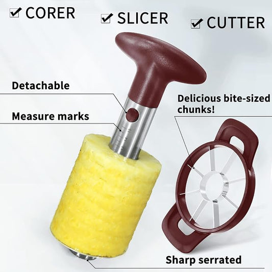 Newness Pineapple Corer and Slicer Tool, Robust Pineapple Core Remover with Upgraded Cutter & Reinforced Thicker Blade, Stainless Steel Kitchen Fruit Gadget for Diced Pineapple Rings (Red)