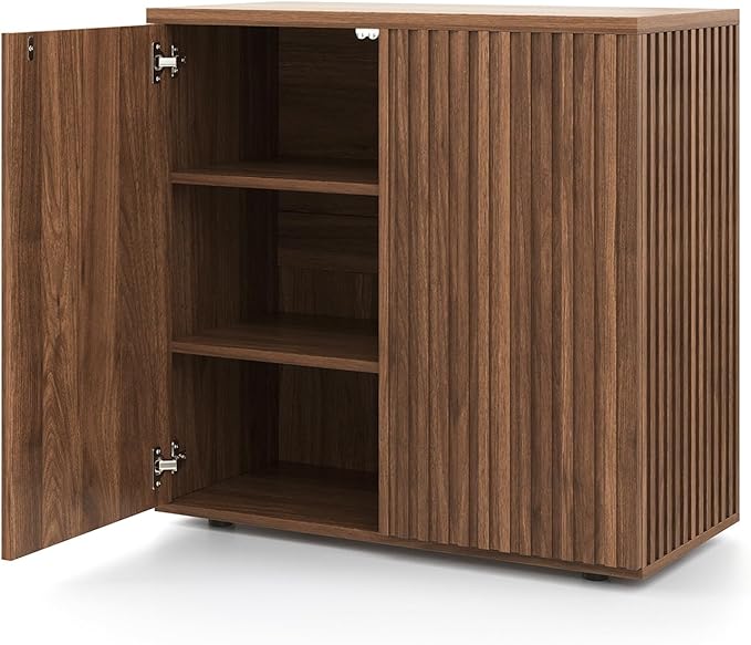 Rophefx Fluted Sideboard Cabinet, 126" Buffet Cabinet with Storage, Credenza Storage Cabinets with Adjustable Shelf, Wood Entryway Cabinets with Pop-up Doors for Living Room, Entryway, Hallway, Walnut