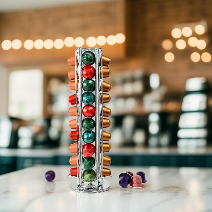 Coffee Pod Stand for Nespresso OriginalLine Capsule, Large Compacity Nespresso Coffee Pods Holder, Coffee Pod Organizer Holding 40 Small Originalline Pods, Silver