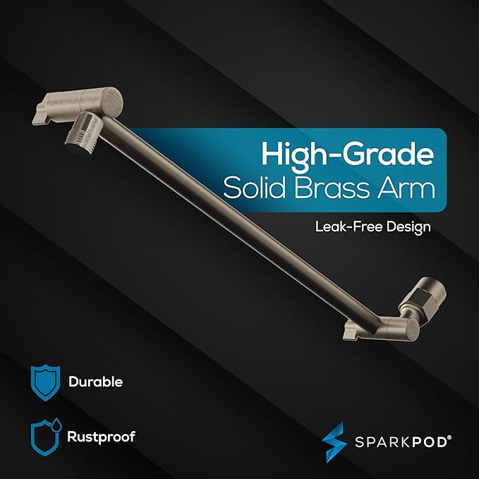 SparkPod Round Rain Shower Head with Shower Head Extension Arm - High Pressure Rain - Luxury Modern Look - No Hassle Tool-less 1-Min Installation (16" Shower Arm Extension, Brushed Nickel Finish)