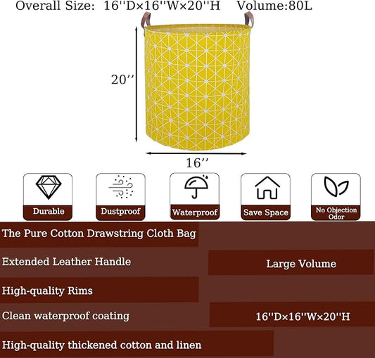Waterproof Laundry Hamper Collapsible Laundry Basket Leather Handle Laundry Bag Large Clothes Storage Toy Organization for Bathroom Bedroom Laundryroom College Dorms (Nursery Bins Boxes-002)
