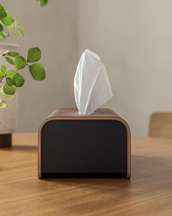 Kazai.® Tissue Box Cover 'Toke' | Real Wood Veneer, FSC® Certified | Decorative Rectangle Tissue Holder for Bathroom or Living Room | Scandinavian Design | Walnut, Black