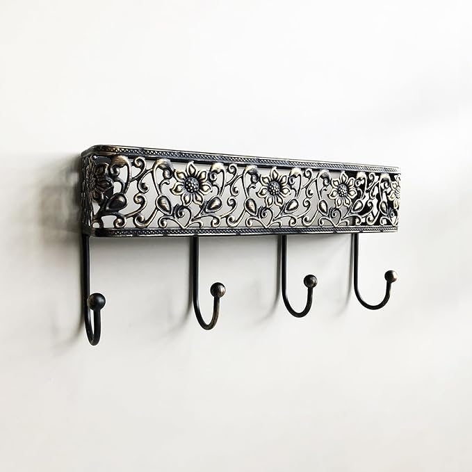 Key Holder for Wall,Vintage Metal Key and Mail Holder Wall Mount, Decorative Entryway Key Rack with Hooks for Keys, Mail, Hats, Bags