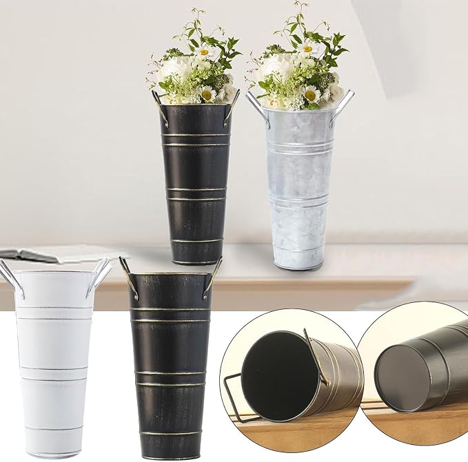 Metal Umbrella Stand Holder, Durable Freestanding Umbrella Rack Multi Functional Rustic Floral Bucket Floor Vase, Organizer for Entryway Porch Indoor Home Office (Black)