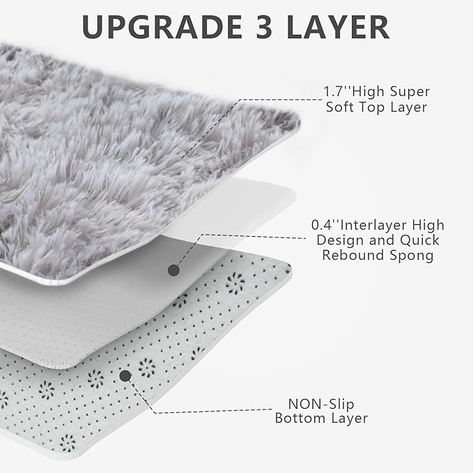 Shag Runner Rug for Bedroom Living Room 2x6 Upgrade Non-Slip Fluffy Soft Bedside Rugs,Shaggy Gray Carpet for Livingroom Dorm Home Decor Aesthetic