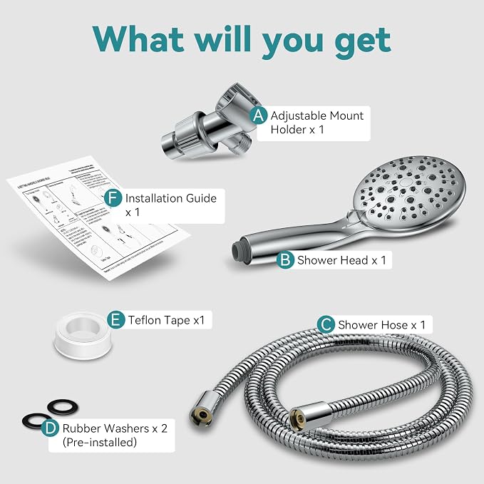 High Pressure Shower Head with Handheld, JDO 6 Spray Settings Handheld Showerhead, 4.3" High Flow Rain Showerhead Set with 59" Stainless Steel Hose and Adjustable Bracket for Bathroom, Gym, Hotel