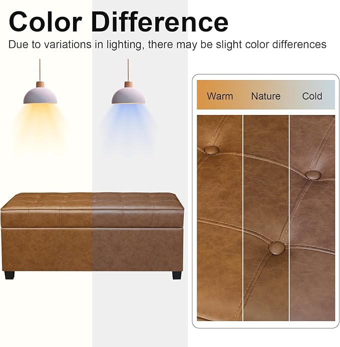 Homebeez 40" Faux Leather Storage Ottoman Bench, End of Bed Bench, Upholstered Bench with Storage for Living Room,Bedroom,Entryway (40" Caramel Brown)