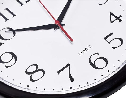 Bernhard Products Black Wall Clock Silent Non Ticking 10 Inch Quality Quartz Battery Operated Round Easy to Read Home/Office/Kitchen/Classroom/School Clock Sweep Movement
