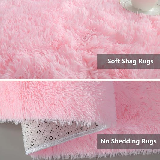 Shag Area Rugs for Bedroom Living Room,Ultra Soft Fluffy Area Rugs for Dorm,Indoor Carpet Plush Rugs for Living Room Home Decor (Pink, 9X12 Feet)