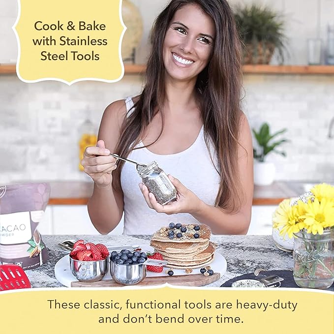 Simply Gourmet Measuring Cups & Spoons Set of 12, 18/08 Stainless Steel Kitchen Gadgets, Stackable Design with Long Handle Spoons, Fits in Spice Jars, Cooking & Baking Set for Dry & Liquid
