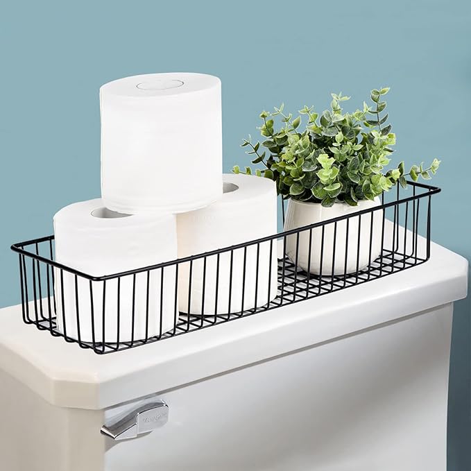 Wetheny Farmhouse Decor Metal Wire Organizer Storage Basket Bin (1 Pack) -Toilet Paper Storage - Organization and Storage for Bathroom, Kitchen Cabinets, Pantry, Closets, Craft Room, Garage (Black)