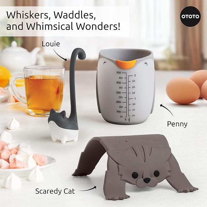 OTOTO Muscateers Bundle of Mary Cat, Katie, Kitty - Jar Scraper Spatula, Soup Ladle, Pizza Cutter - Cute Kitchen Accessories, Spooky Gothic Cat Gifts for Women, Kitchen Gifts, Halloween Gifts