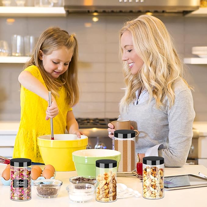 Hajoyful Plastic Jars with Lids 20Pcs 14 oz Clear Plastic Slime Storage Jars Containers with Airtight Leak Proof Black Plastic Screw On Lids Cylinder Clear Round Jar Food Grade Durable PET Jar