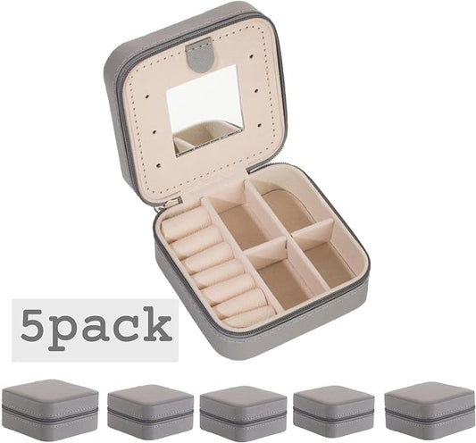 KElofoN 5 packTravel jewelry case Travel jewelry box Travel Jewelry Organizer Small Jewelry Organizer Box for Girls Women with Mirror (Grey-5)